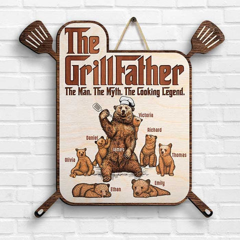 Grillfather, The Cooking Legend - Personalized Shaped Wood Sign - Gift For Dad