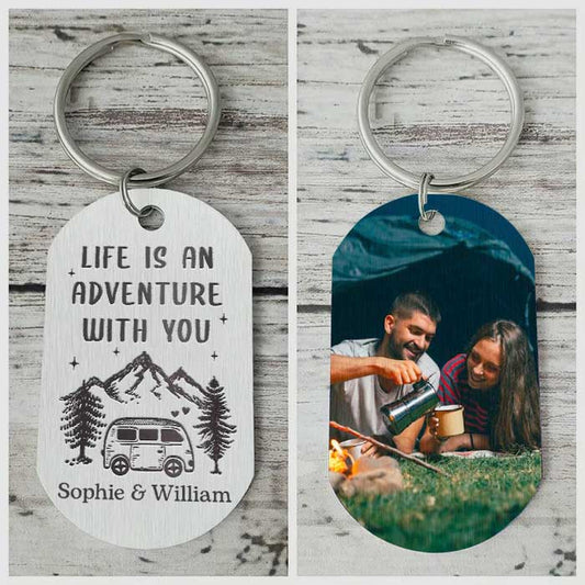 Life Is An Adventure With You - Upload Image, Gift For Camping Couples - Personalized Keychain