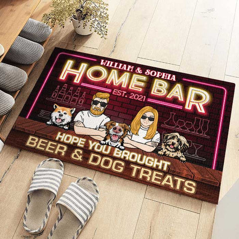 Home Bar Hope You Brought Beer & Dog Treats - Gift For Couples, Husband Wife, Personalized Decorative Mat