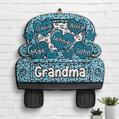 Grandma Truck Loading Heart - Gift For Mom, Grandma - Personalized Shaped Wood Sign
