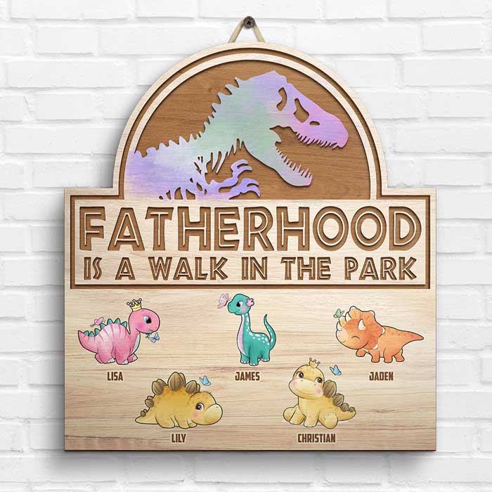 Fatherhood Is A Walk In The Park - Gift For Dad - Personalized Shaped Wood Sign