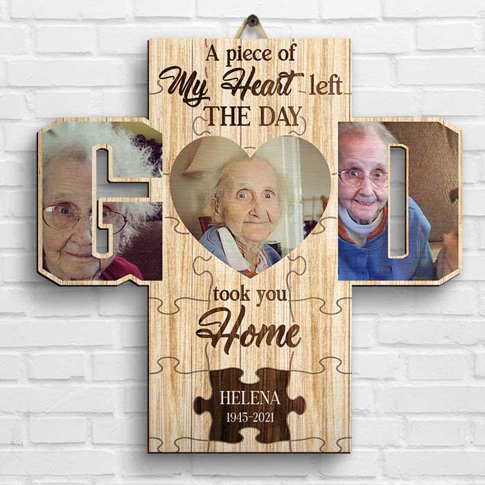 The Day God Took You Home - Upload Image, Personalized Shaped Wood Sign