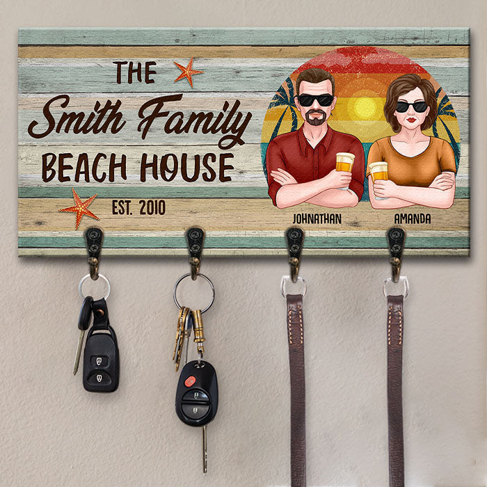 The Family Beach House - Personalized Key Hanger, Key Holder - Gift For Couples, Husband Wife
