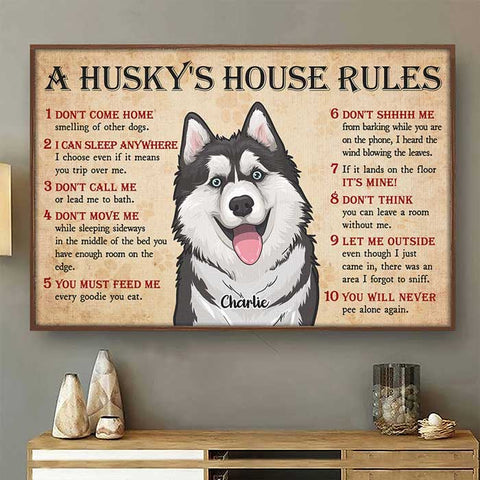 The Dog's Funny House Rules - Gift For Dog Lovers, Personalized Horizontal Poster