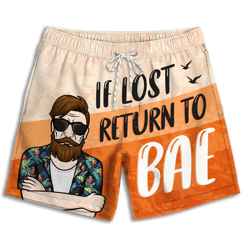 If Lost, Return To Bae - Personalized Couple Beach Shorts - Gift For Couples, Husband Wife