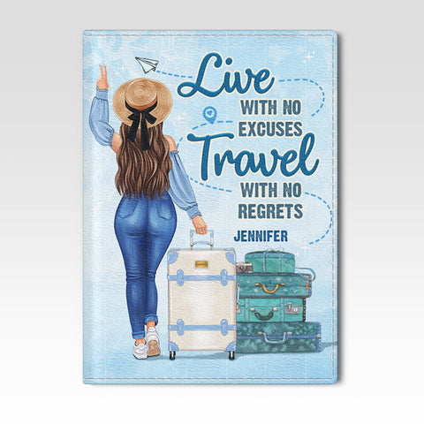 Travel With No Regrets - Personalized Passport Cover, Passport Holder - Gift For Bestie