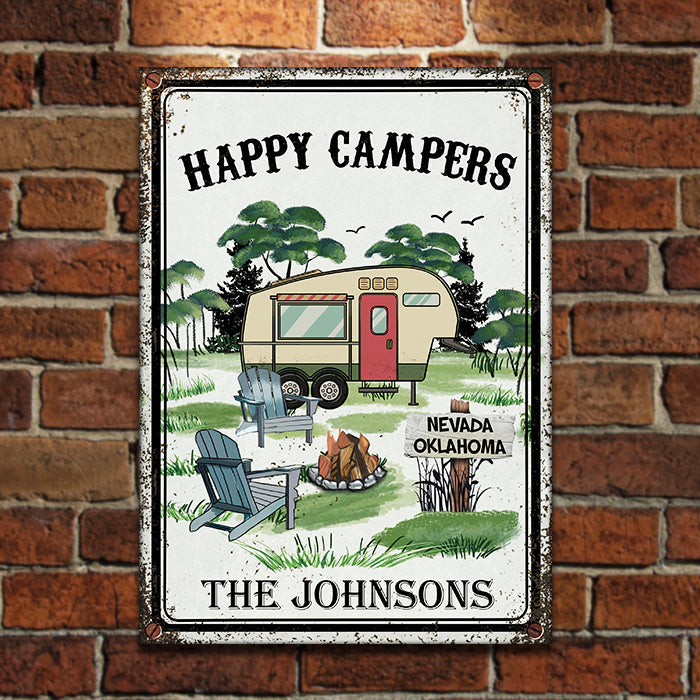 Happy Campers - Camping Personalized Metal Sign