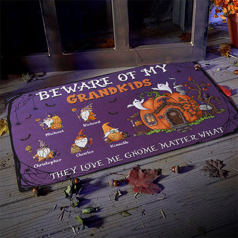 Beware Of My Grandkids - Personalized Decorative Mat, Halloween Ideas.