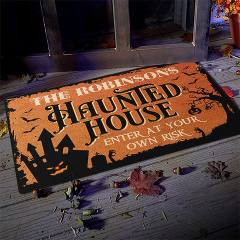 Enter At Your Own Risk - Personalized Decorative Mat, Halloween Ideas.
