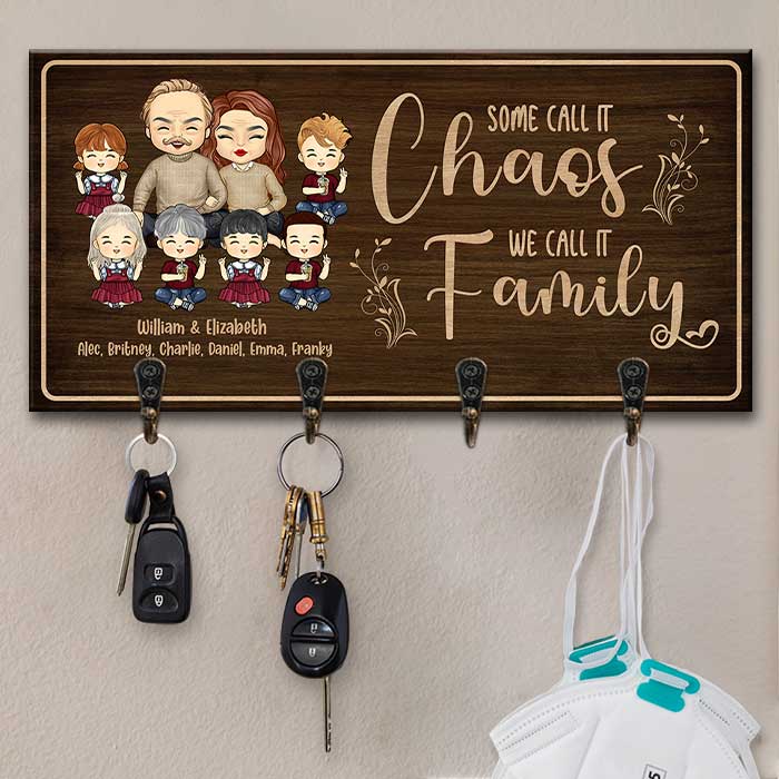 Some Call It Chaos, We Call It Family - Personalized Key Hanger, Key Holder - Gift For Couples, Husband Wife