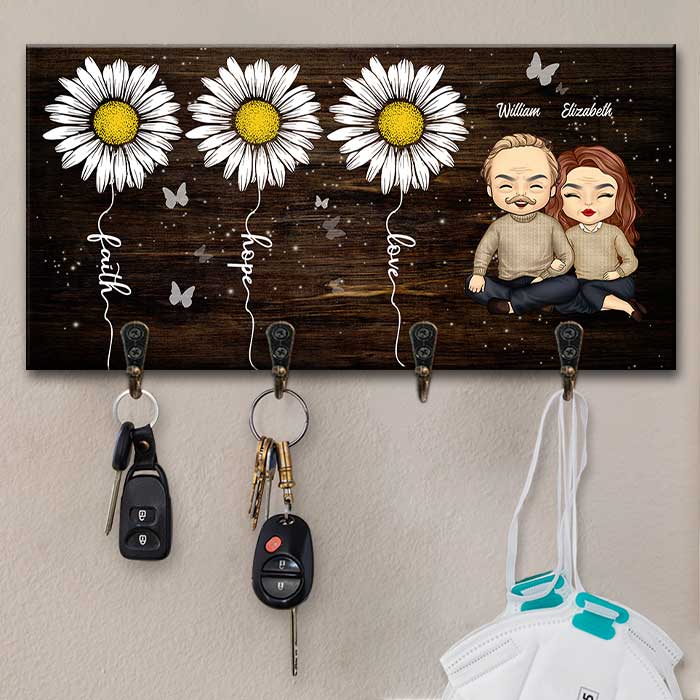 We Have Faith, Hope & Love - Personalized Key Hanger, Key Holder - Gift For Couples, Husband Wife