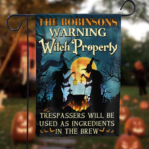 Halloween - Warning Witch Property - Personalized Flag