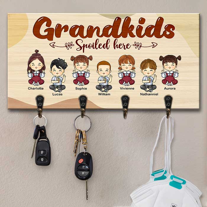Our Dynamic Grandkids Spoiled Here - Personalized Key Hanger, Key Holder - Gift For Couples, Husband Wife