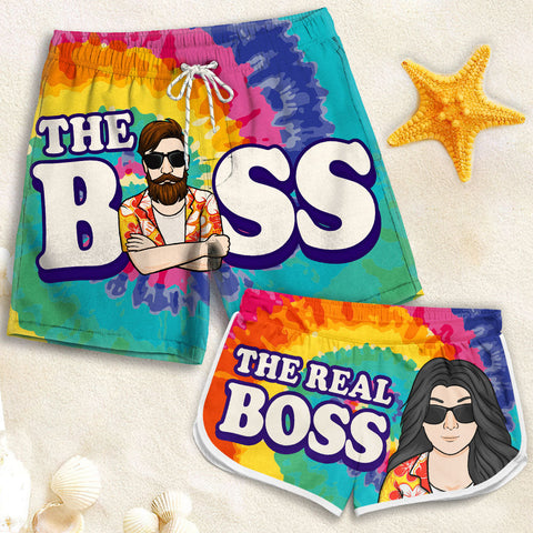 The Boss The Real Boss - Personalized Couple Beach Shorts - Gift For Couples, Husband Wife