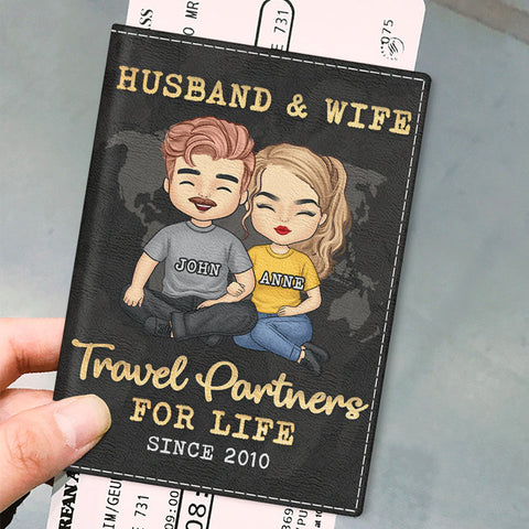Travel Partners For Life - Personalized Passport Cover, Passport Holder - Gift For Couples, Husband Wife
