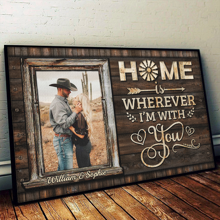 Home Is Wherever I'm With You - Upload Image, Gift For Couples - Personalized Horizontal Poster