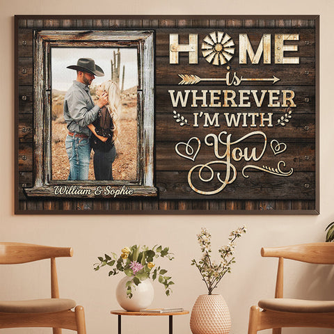 Home Is Wherever I'm With You - Upload Image, Gift For Couples - Personalized Horizontal Poster