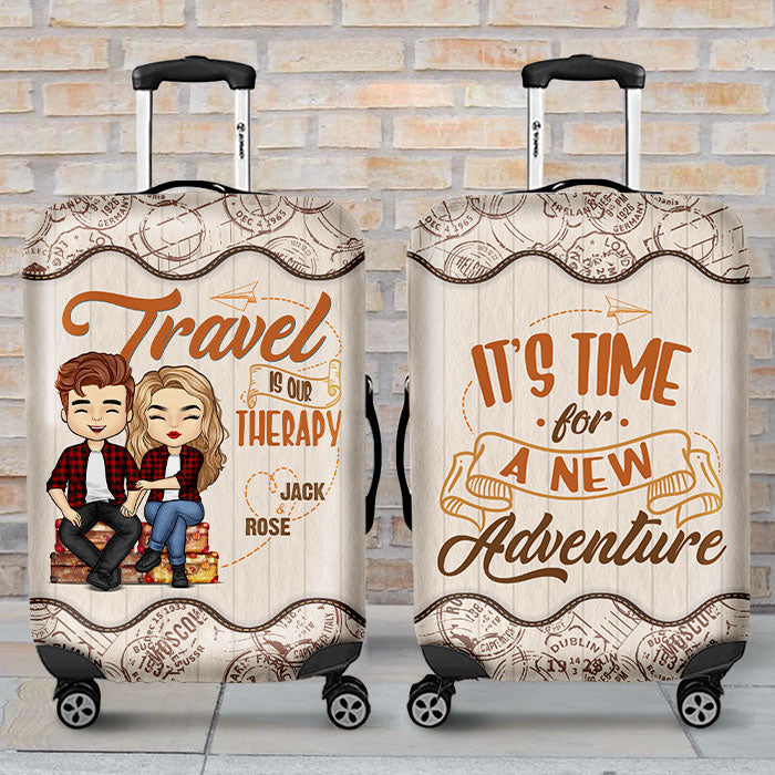 Time For A New Adventure - Personalized Luggage Cover - Gift For Couples, Husband Wife