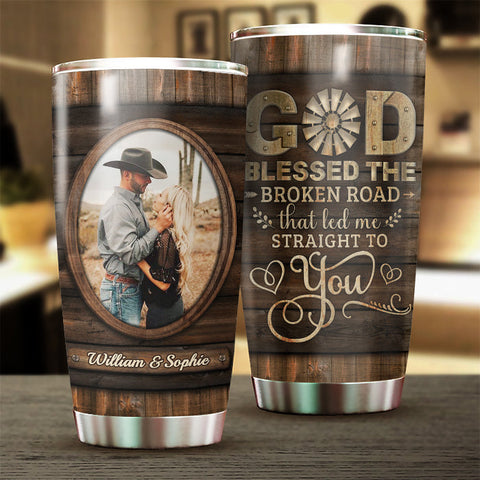 God Blessed Us - Upload Image, Gift For Couples - Personalized Tumbler