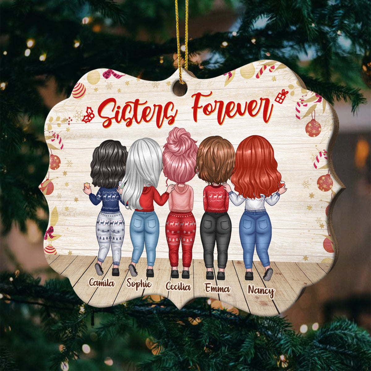 Sisters Forever, Never Apart - Maybe In Distance But Never At Heart  - Personalized Shaped Ornament