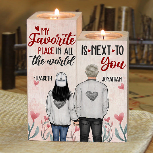 My Favorite Place In All The World Is Next To You - Gift For Couples - Personalized Candle Holder