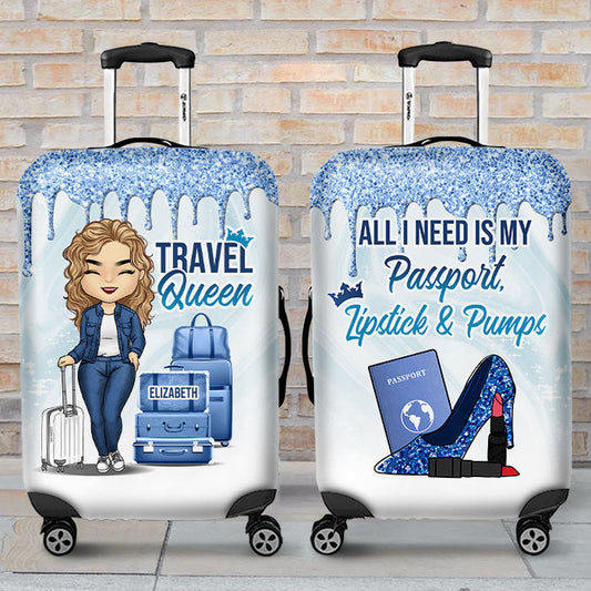 All I Need Is My Passport Lipstick & Pumps - Gift For Bestie, Personalized Luggage Cover