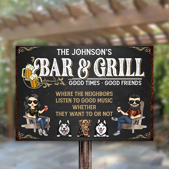 Bar & Grill Good Times - Personalized Metal Sign - Gift For Couples, Husband Wife