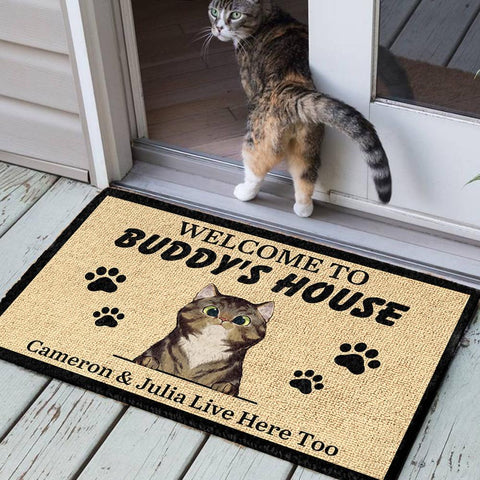 Personalized Welcome to Cat's House - Funny Personalized Cat Decorative Mat (WW)