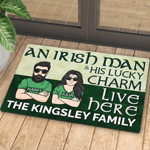 An Irish Man & His Lucky Charm Live Here - Gift For Couples, Husband Wife, St. Patrick's Day - Personalized Decorative Mat