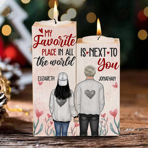 My Favorite Place In All The World Is Next To You - Gift For Couples - Personalized Candle Holder
