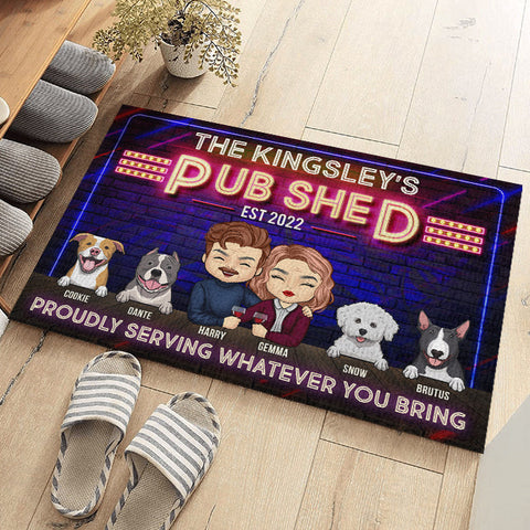 Proudly Serving Whatever You Bring - Gift For Couples, Husband Wife, Personalized Decorative Mat