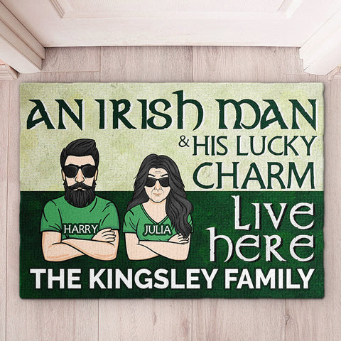 An Irish Man & His Lucky Charm Live Here - Gift For Couples, Husband Wife, St. Patrick's Day - Personalized Decorative Mat