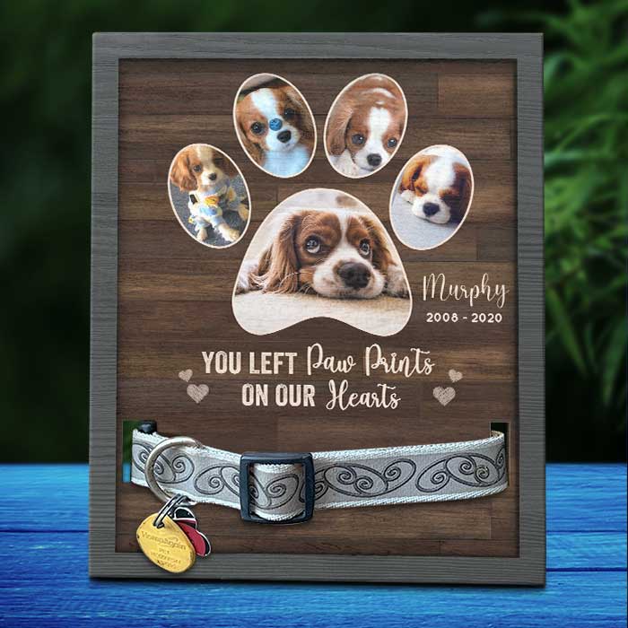 You Left Paw Prints On Our Hearts - Personalized Memorial Pet Loss Sign (11x9 inches)