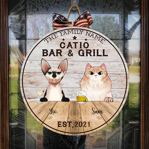 Catio Bar & Grill - Funny Personalized Cat Door Sign