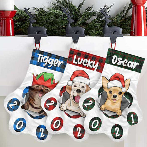Happy Lovely Christmas - Christmas Dogs & Smiling Cats - Personalized Christmas Stocking