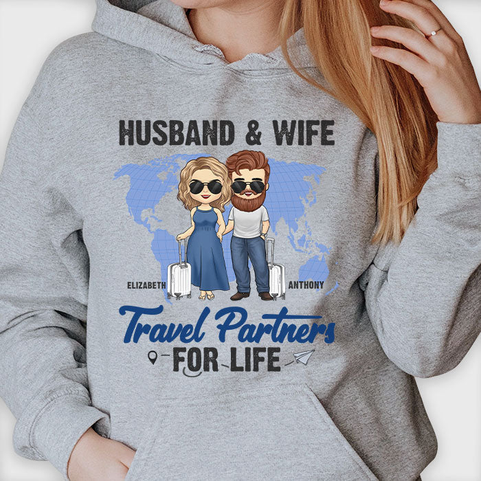 Husband & Wife Travel Partners For Life - Gift For Couples, Husband Wife - Personalized Unisex Hoodie