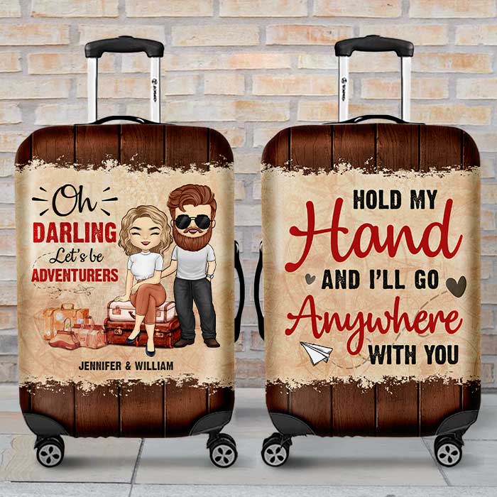 Darling, Let's Be Adventurers - Personalized Luggage Cover - Gift For Couples, Husband Wife