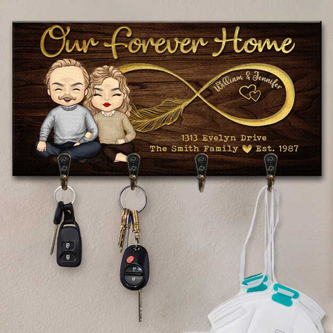 Our Life Our Forever Home - Personalized Key Hanger, Key Holder - Gift For Couples, Husband Wife
