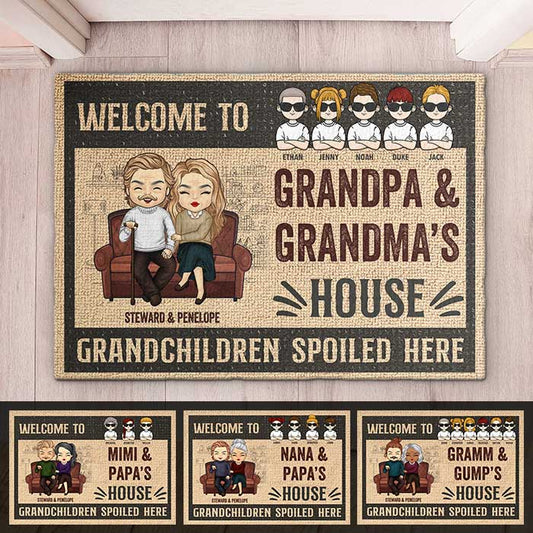 Welcome To Our House Grandkids Spoiled Here - Gift For Couples, Husband Wife - Personalized Decorative Mat