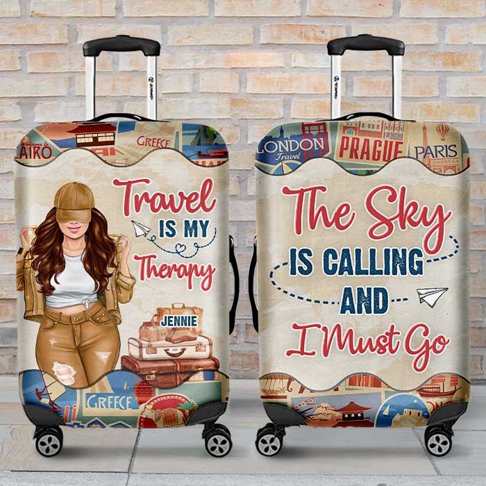 Travel Is My Therapy - Gift For Bestie, Personalized Luggage Cover