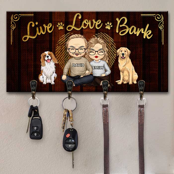 Live Love Bark - Personalized Key Hanger, Key Holder - Gift For Couples, Husband Wife