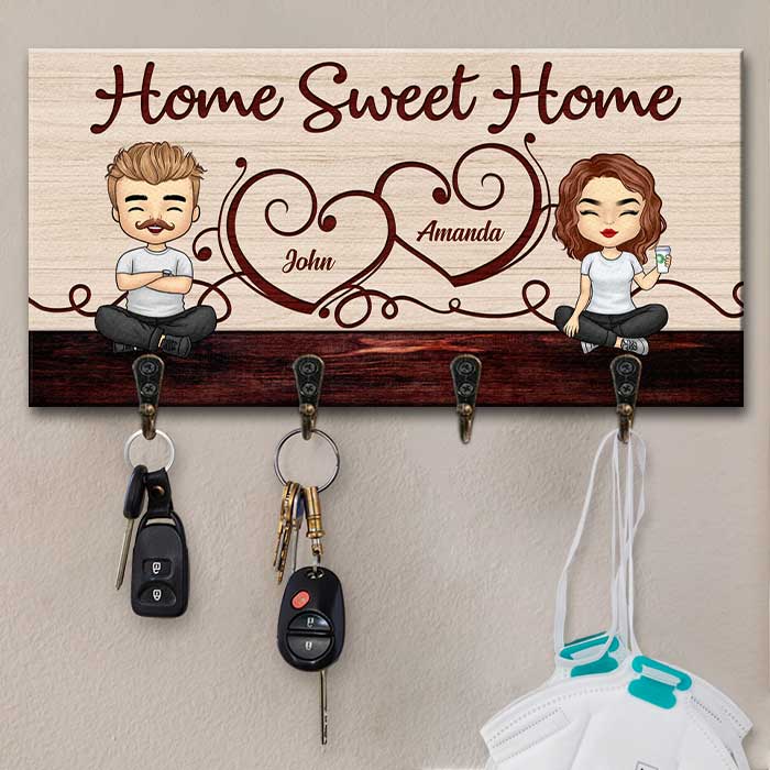 Home Sweet Home, There Is No Place Like Home - Personalized Key Hanger, Key Holder - Gift For Couples, Husband Wife