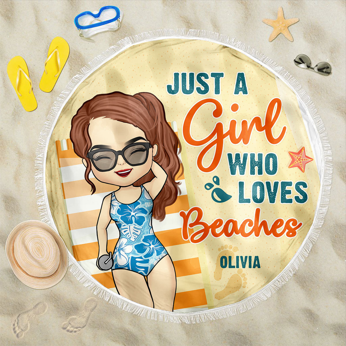 Good Times & Tan Lines - Personalized Round Beach Towel