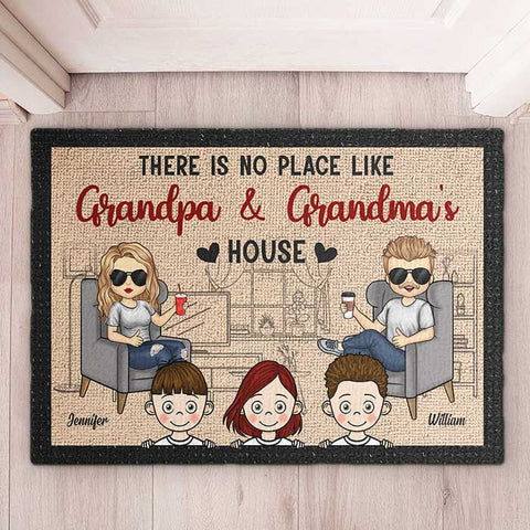 There Is No Place Like Grandma & Grandpa's House - Gift For Couples, Husband Wife - Personalized Decorative Mat