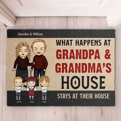 What Happens At Grandpa & Grandma's House - Gift For Couples, Husband Wife - Personalized Decorative Mat