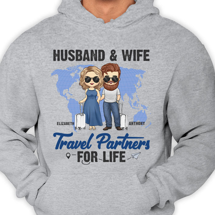 Husband & Wife Travel Partners For Life - Gift For Couples, Husband Wife - Personalized Unisex Hoodie