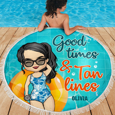 Good Times & Tan Lines - Personalized Round Beach Towel