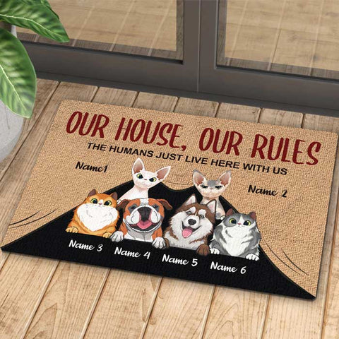 Our House, Our Rules - Personalized Decorative Mat - Gift For Pet Lovers