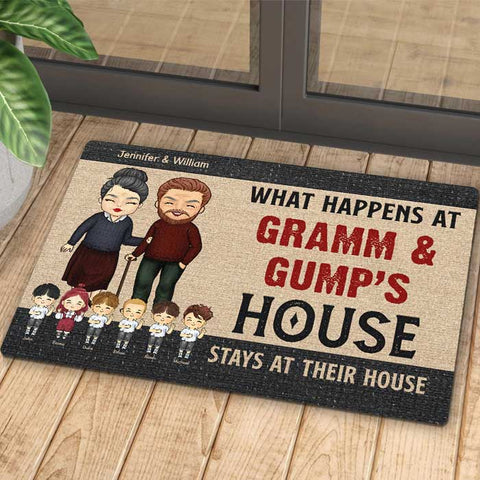 What Happens At Grandpa & Grandma's House - Gift For Couples, Husband Wife - Personalized Decorative Mat