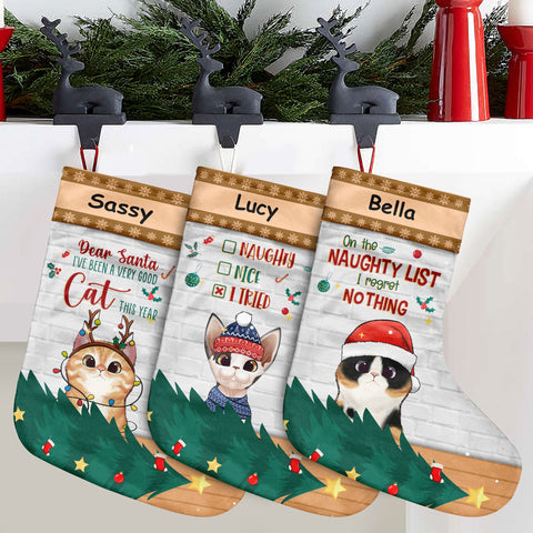 Naughty - Nice - I tried - Cat Christmas Costumes - Personalized Christmas Stocking